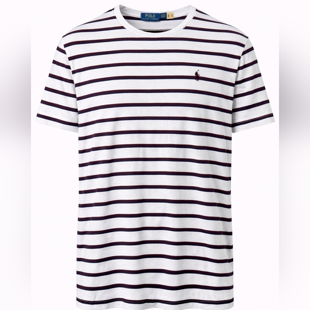 Polo Ralph Lauren Men’s Striped Short Sleeve Tee Shirt Burgundy Navy Size XL